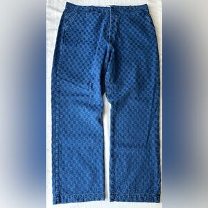 Imogene + Willie Logan Washed Indigo Check Pants Blue Straight Leg Denim Size 34